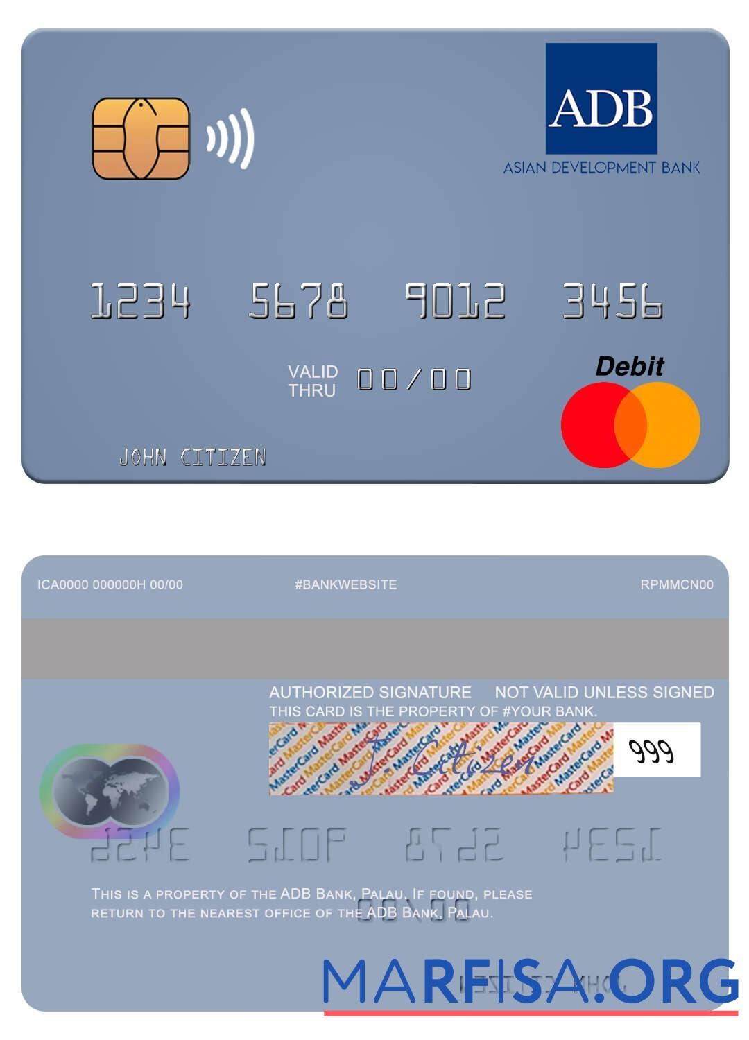 Printable Palau ADB Bank mastercard template